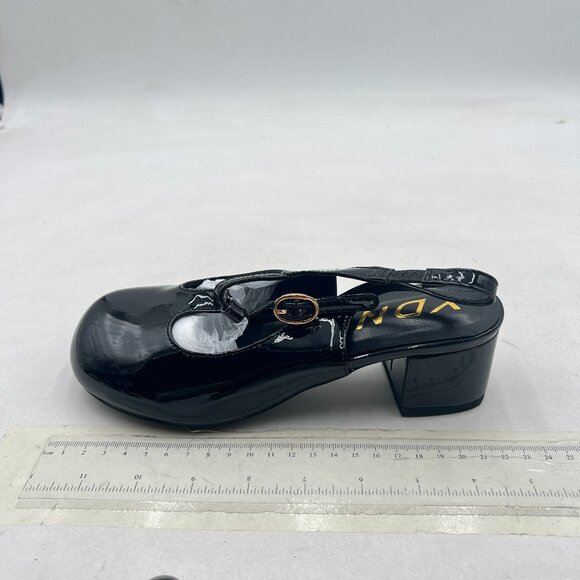 YDN Black Slingback Pumps T Strap Slip On Block Heel Closed Round Toe Dress Shoe - Picture 2 of 8